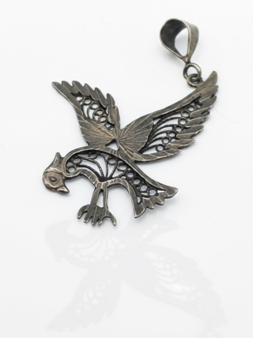 Vintage 925 Sterling Silver Eagle Filigree Pendant Turkey 2.57g